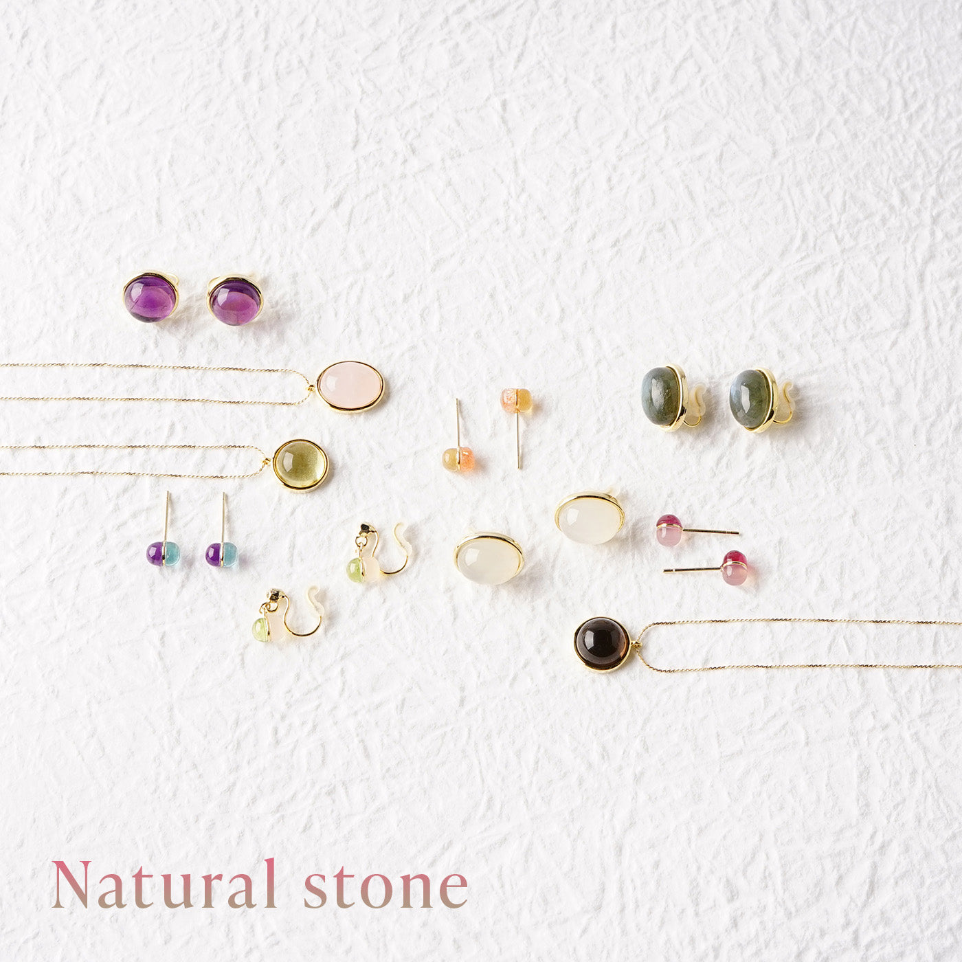 Natural stone ラウンドカボション ブラス ノンホールピアス