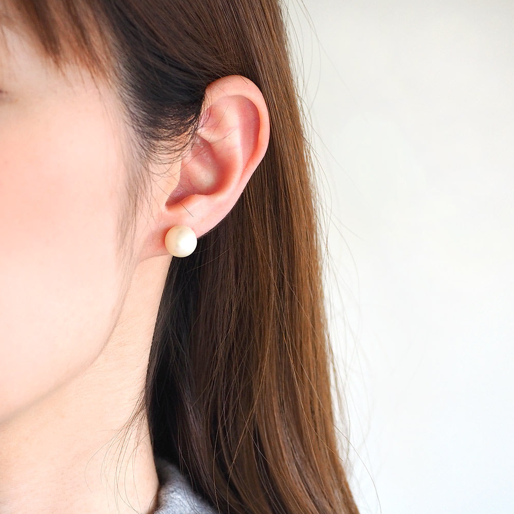 ステンレス 1粒パール ノンホールピアス L (パールサイズ 1cm) 金属アレルギー対応 サージカルステンレス ノンホールピアス