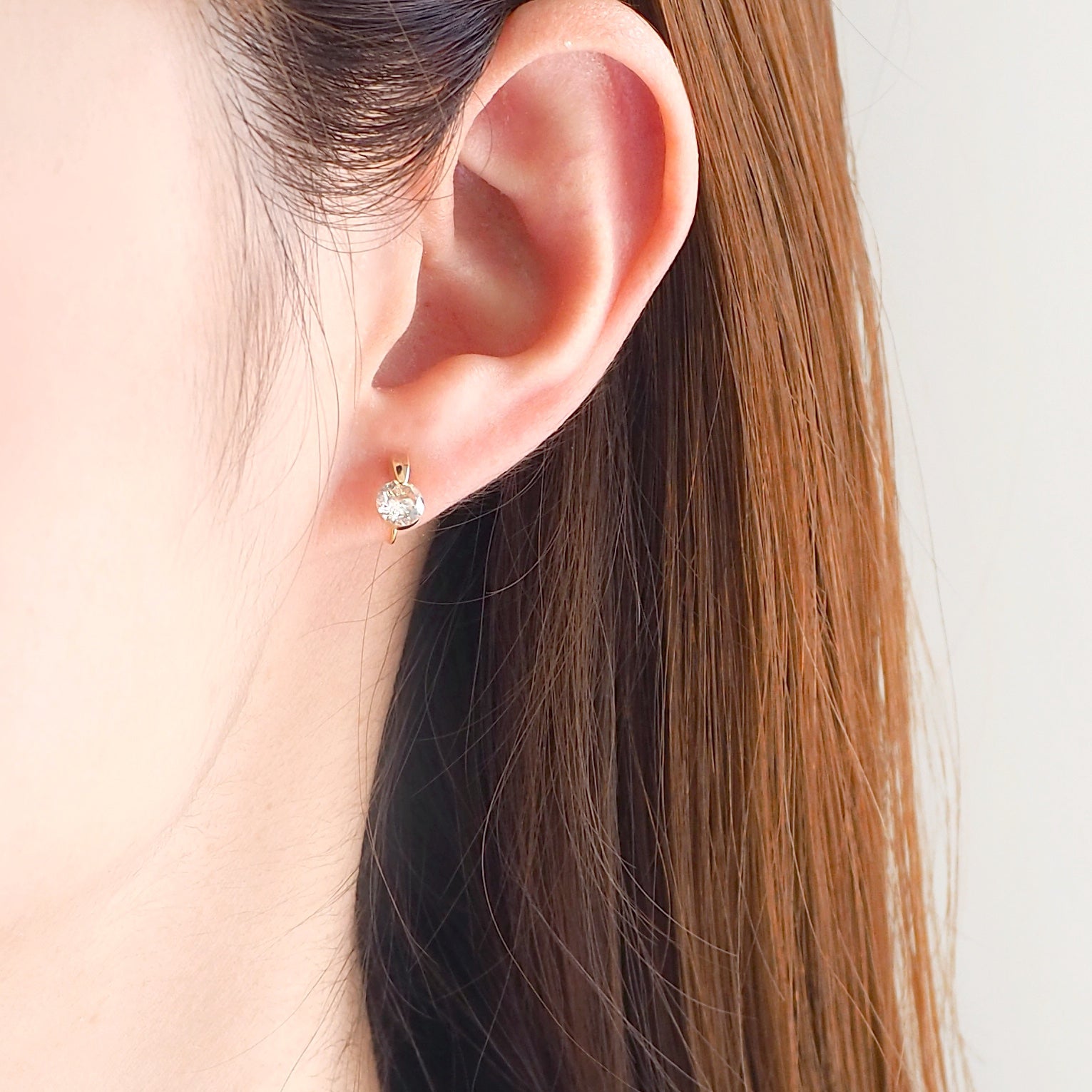 ステンレス 1粒キュービックジルコニア ノンホールピアス