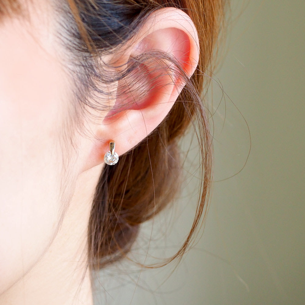 ステンレス 1粒キュービックジルコニア ノンホールピアス
