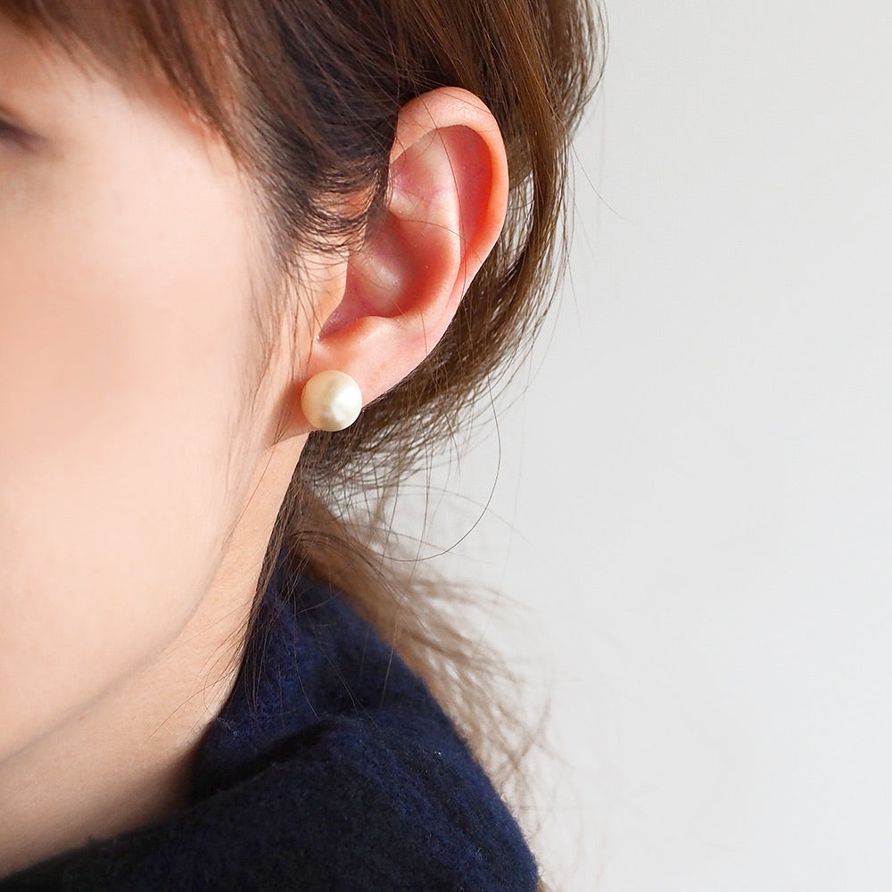 ステンレス 1粒パール ノンホールピアス L (パールサイズ 1cm) 金属アレルギー対応 サージカルステンレス ノンホールピアス