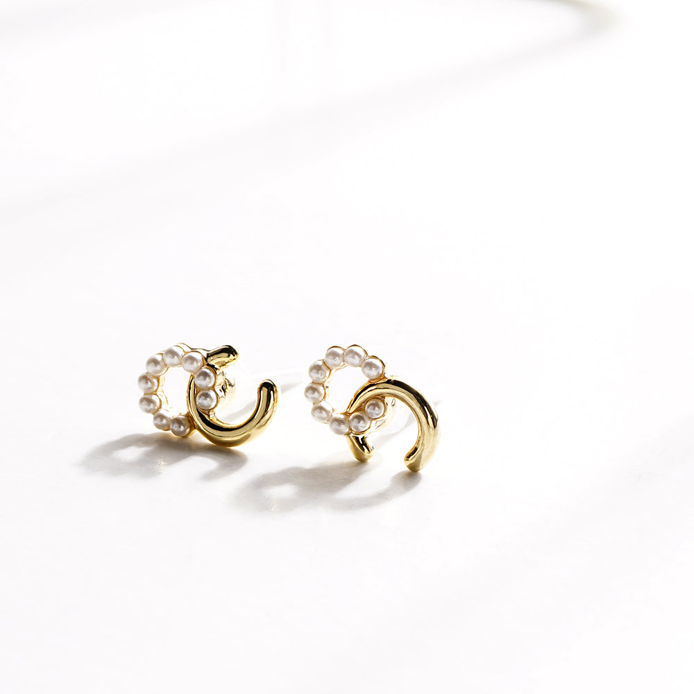 メタル×プチパール リング セラミックポストピアス