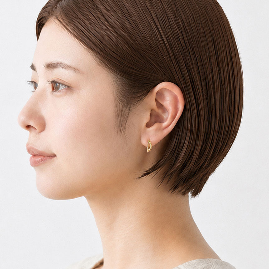 【NEW】【 金属アレルギー対応 】梨地 ダブルフープ セラミックピアス