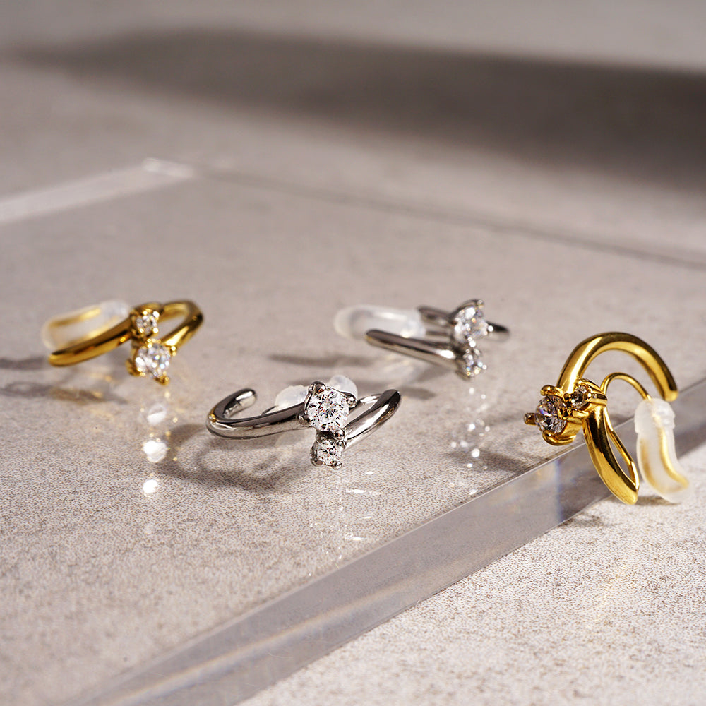 【NEW】【 金属アレルギー対応 】ダブルライン ステンレスノンホールピアス