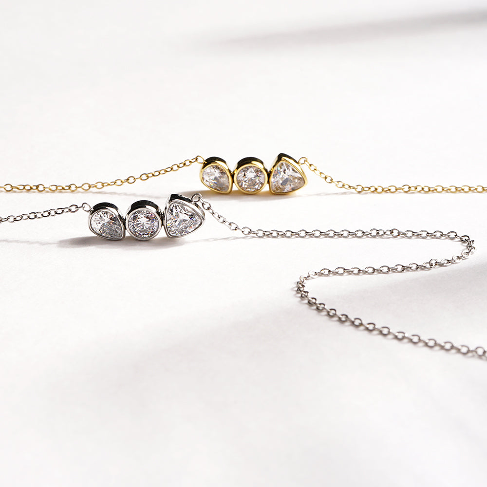 【NEW】【 金属アレルギー対応 】クリアキュービックジルコニア ステンレスネックレス