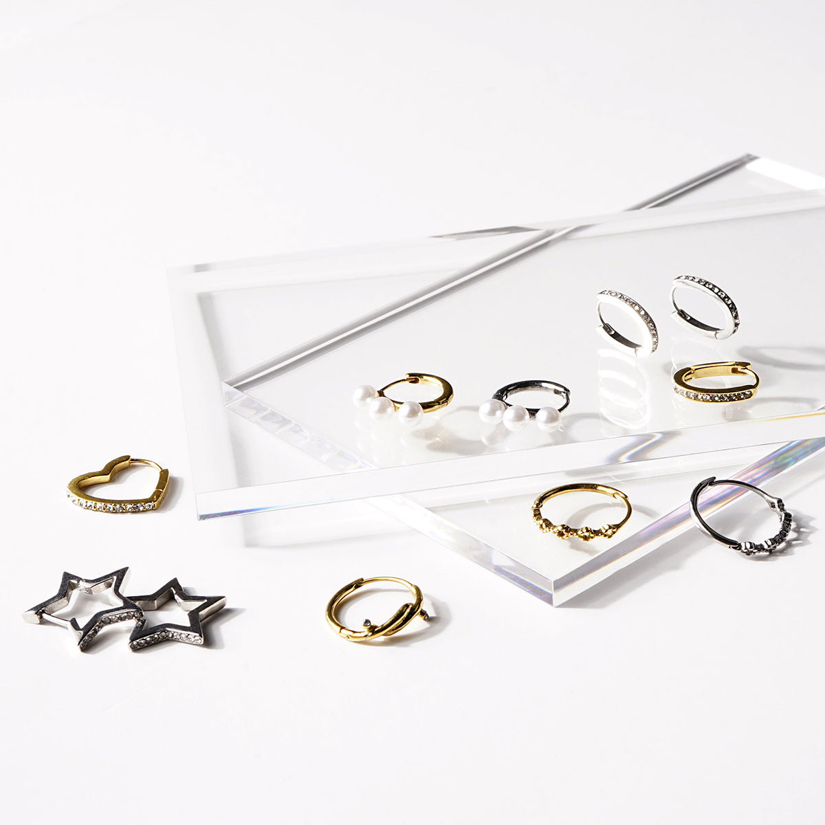 ステンレス ハーフエタニティ フープピアス