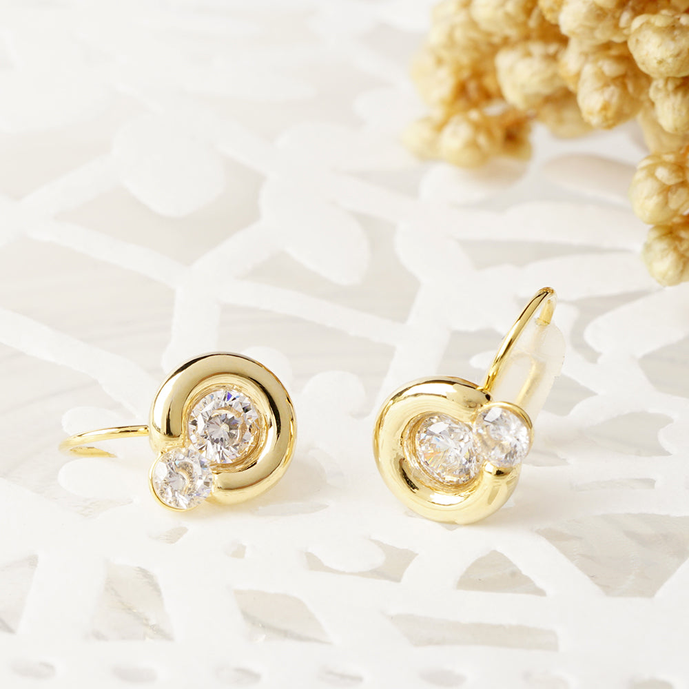 ニュアンスメタル 2粒キュービックジルコニア ノンホールピアス