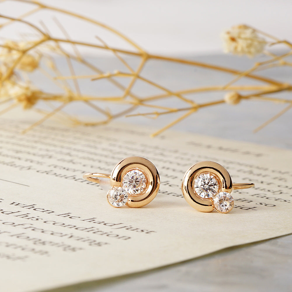 ニュアンスメタル 2粒キュービックジルコニア ノンホールピアス