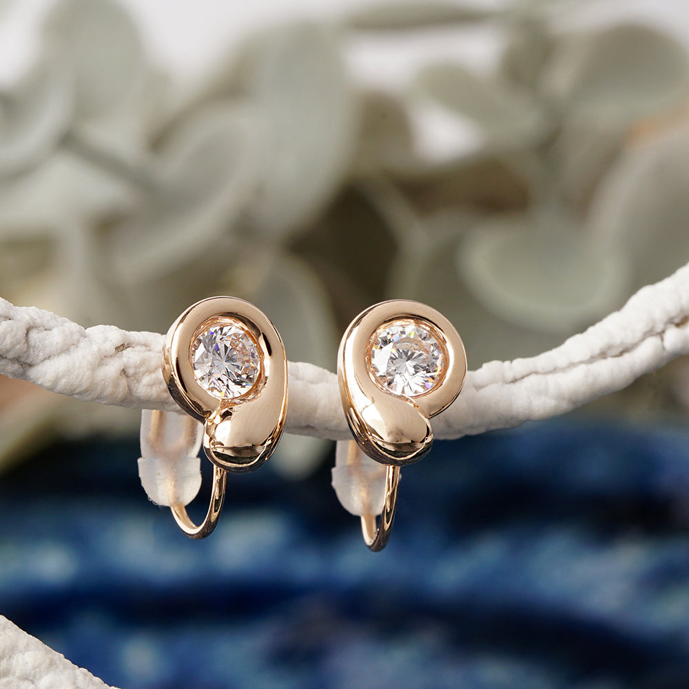 ニュアンスメタル 1粒キュービックジルコニア ノンホールピアス