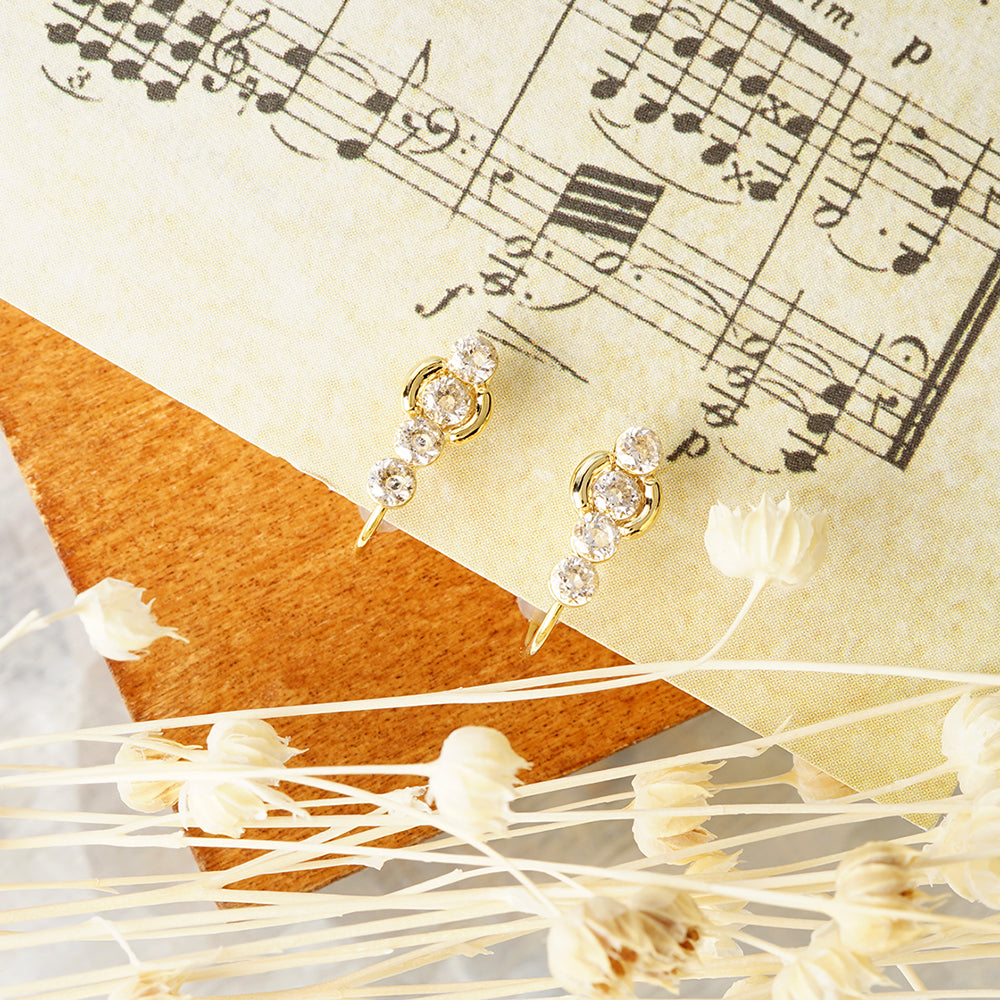 ニュアンスメタル 4連キュービックジルコニア ノンホールピアス