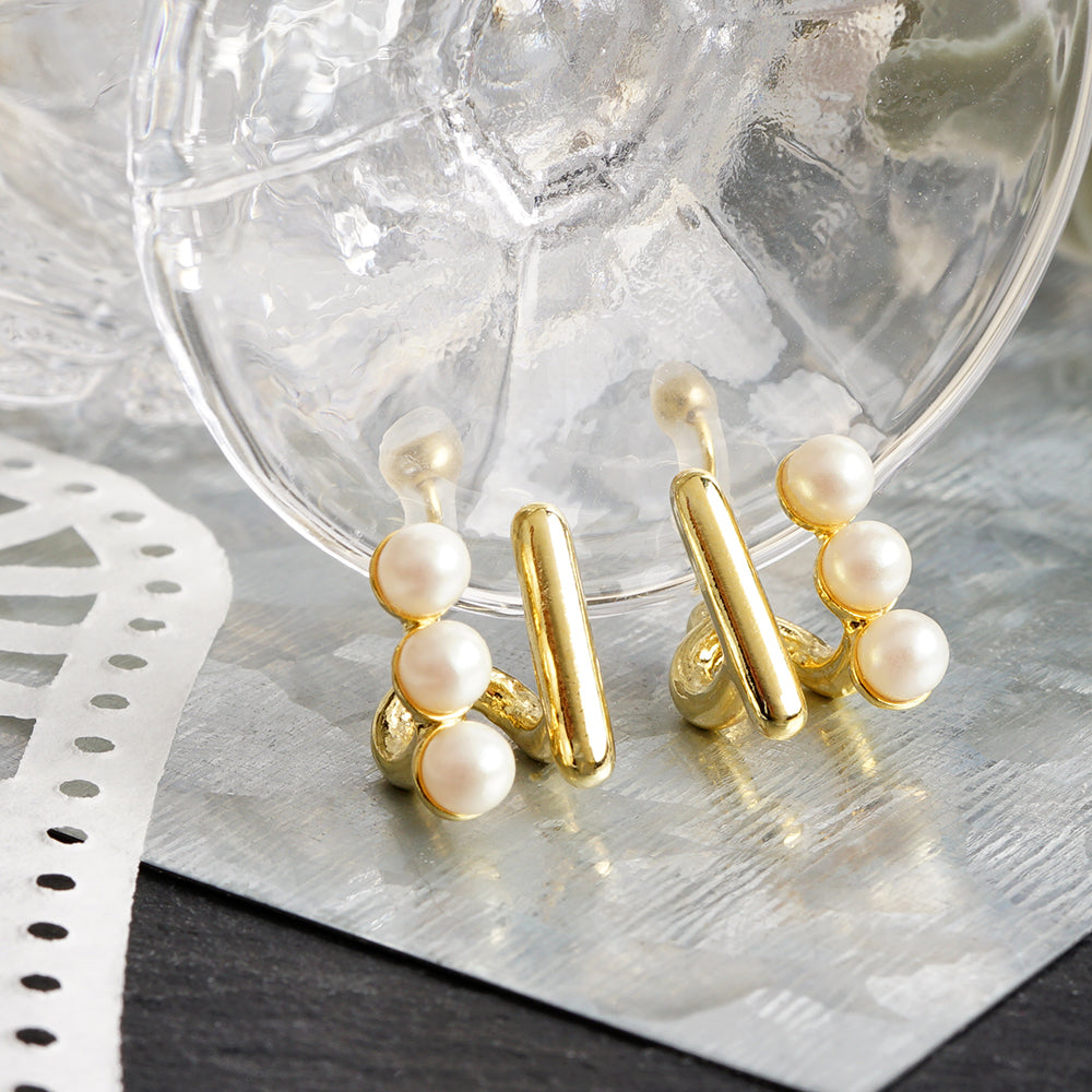 プレーン&パール ツインノンホールピアス ノンホールピアス 痛くない イヤリング 金属アレルギー