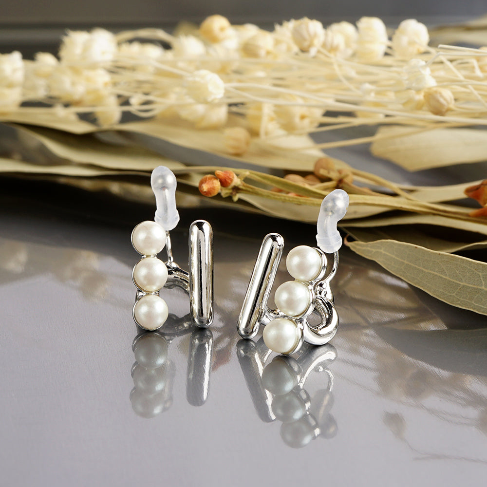 プレーン&パール ツインノンホールピアス ノンホールピアス 痛くない イヤリング 金属アレルギー