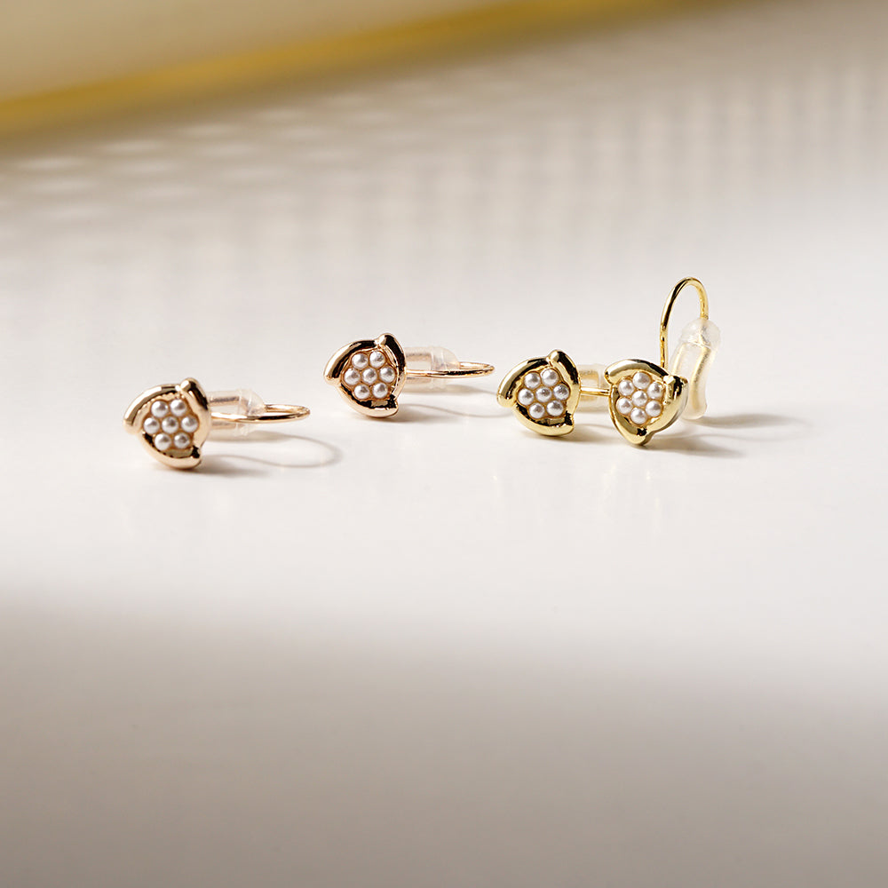 【8/20再入荷】メタル×プチパール フラワー ノンホールピアス