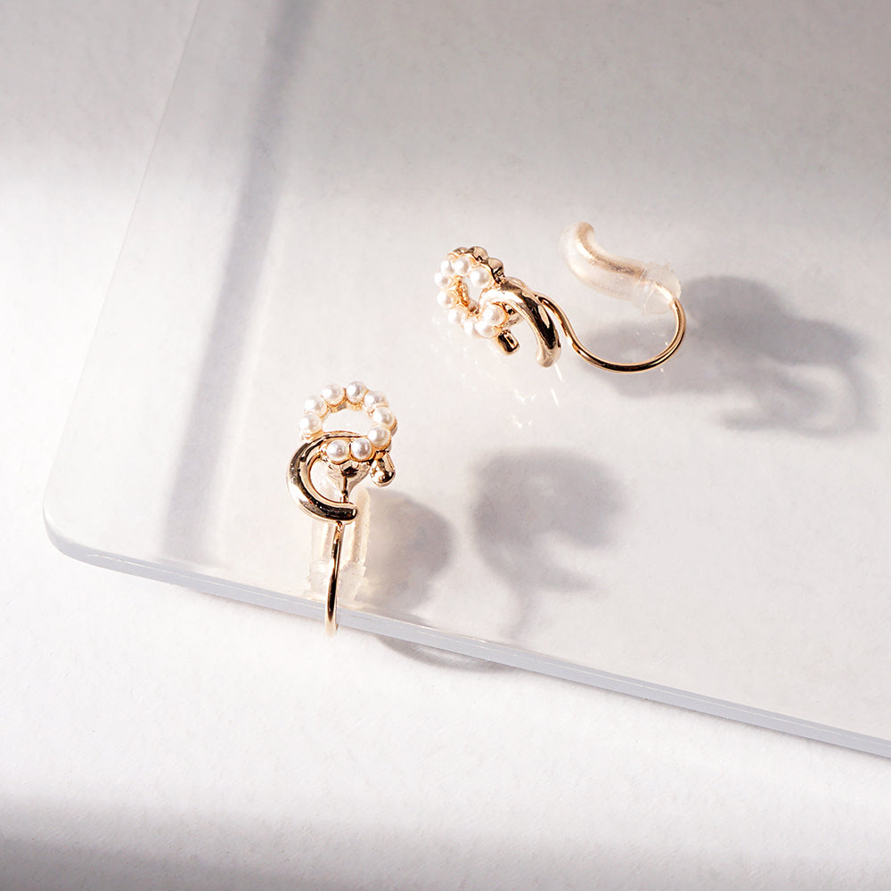 メタル×プチパール リング ノンホールピアス