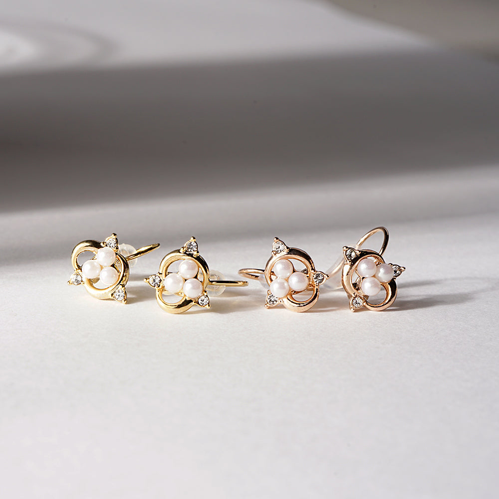 パール×メタル 3粒パール ノンホールピアス