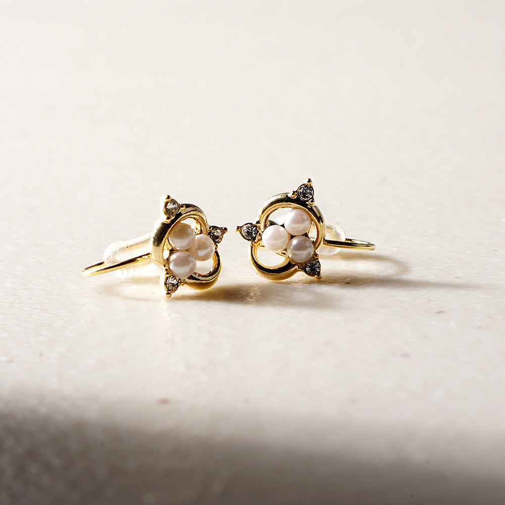 パール×メタル 3粒パール ノンホールピアス