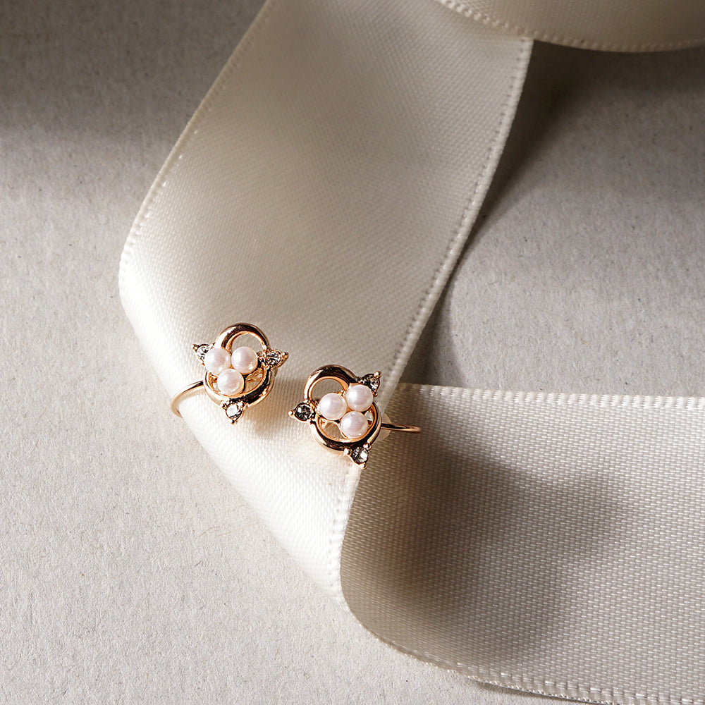 パール×メタル 3粒パール ノンホールピアス