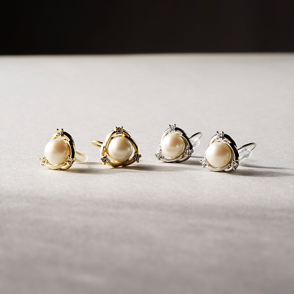 パール×メタル 1粒パール ノンホールピアス