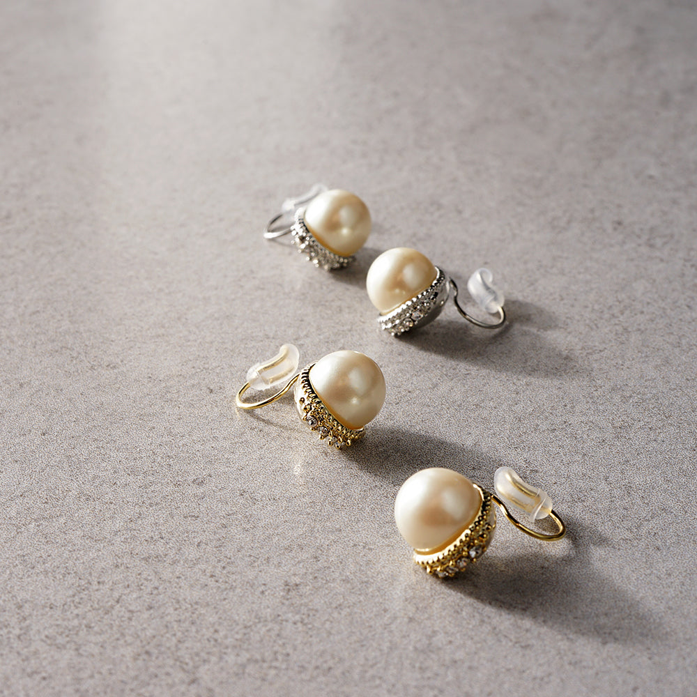 パール×メタル ラインストーン ノンホールピアス