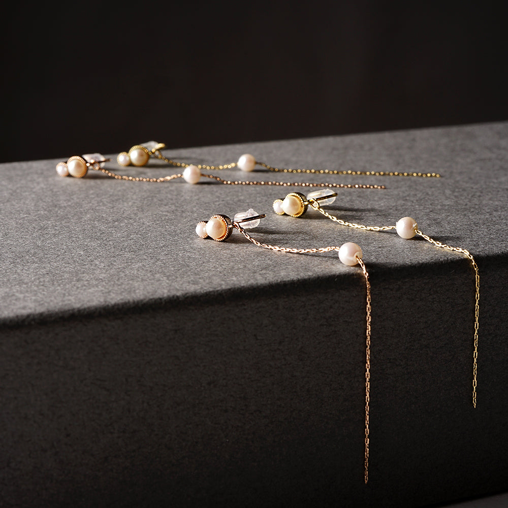 パール×メタル ロング ノンホールピアス