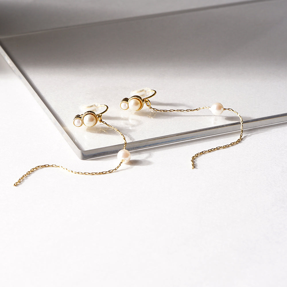 パール×メタル ロング ノンホールピアス