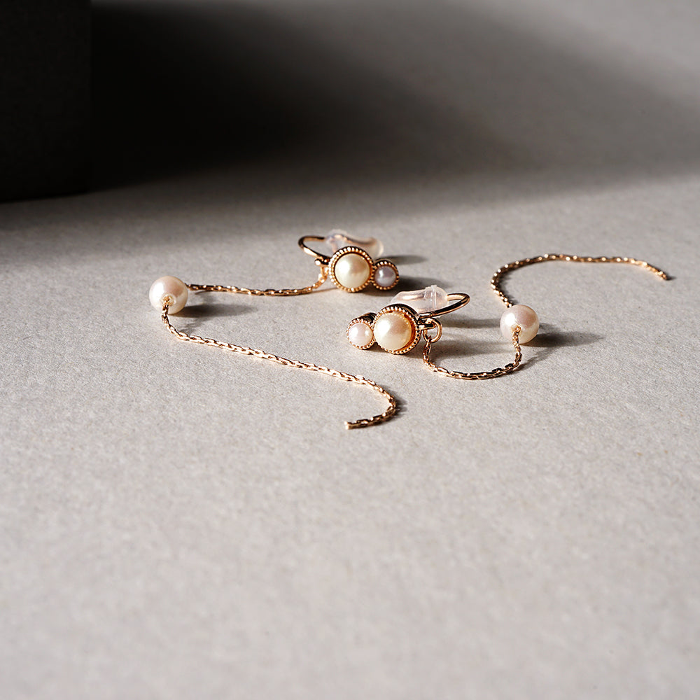 パール×メタル ロング ノンホールピアス