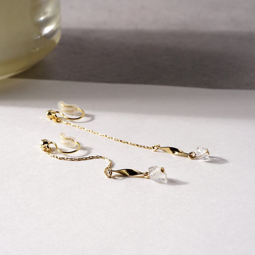 ハーキマークォーツ チェーン ノンホールピアス