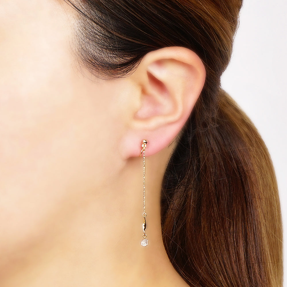 ハーキマークォーツ チェーン ノンホールピアス