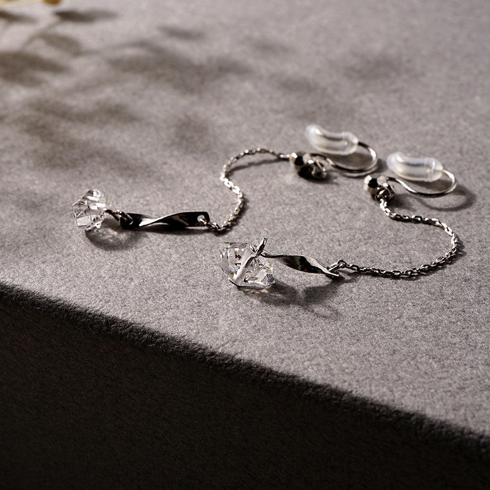 ハーキマークォーツ チェーン ノンホールピアス