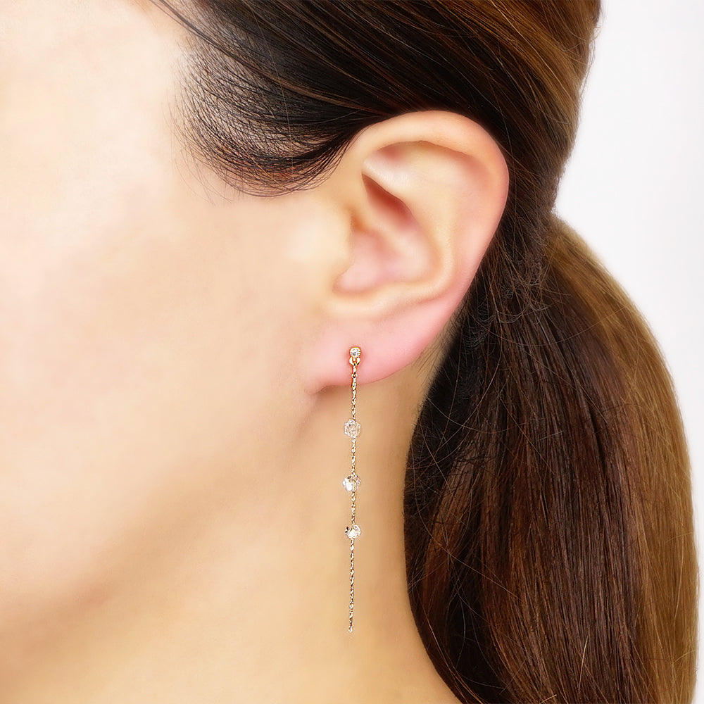 ハーキマークォーツ 3連 チェーン ノンホールピアス