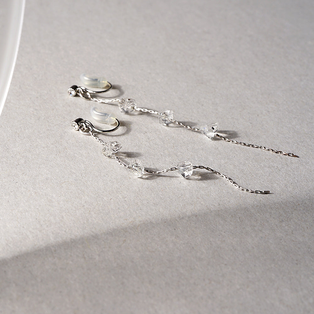 ハーキマークォーツ 3連 チェーン ノンホールピアス