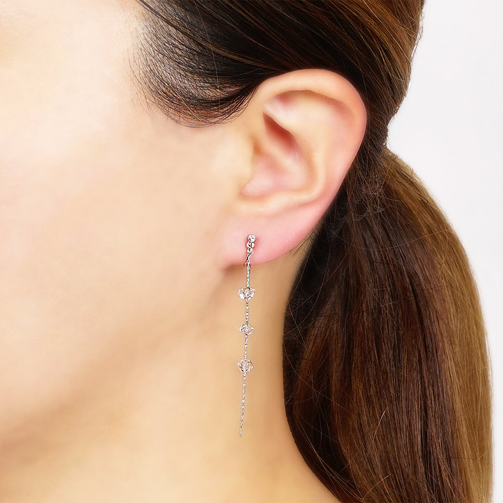 ハーキマークォーツ 3連 チェーン ノンホールピアス