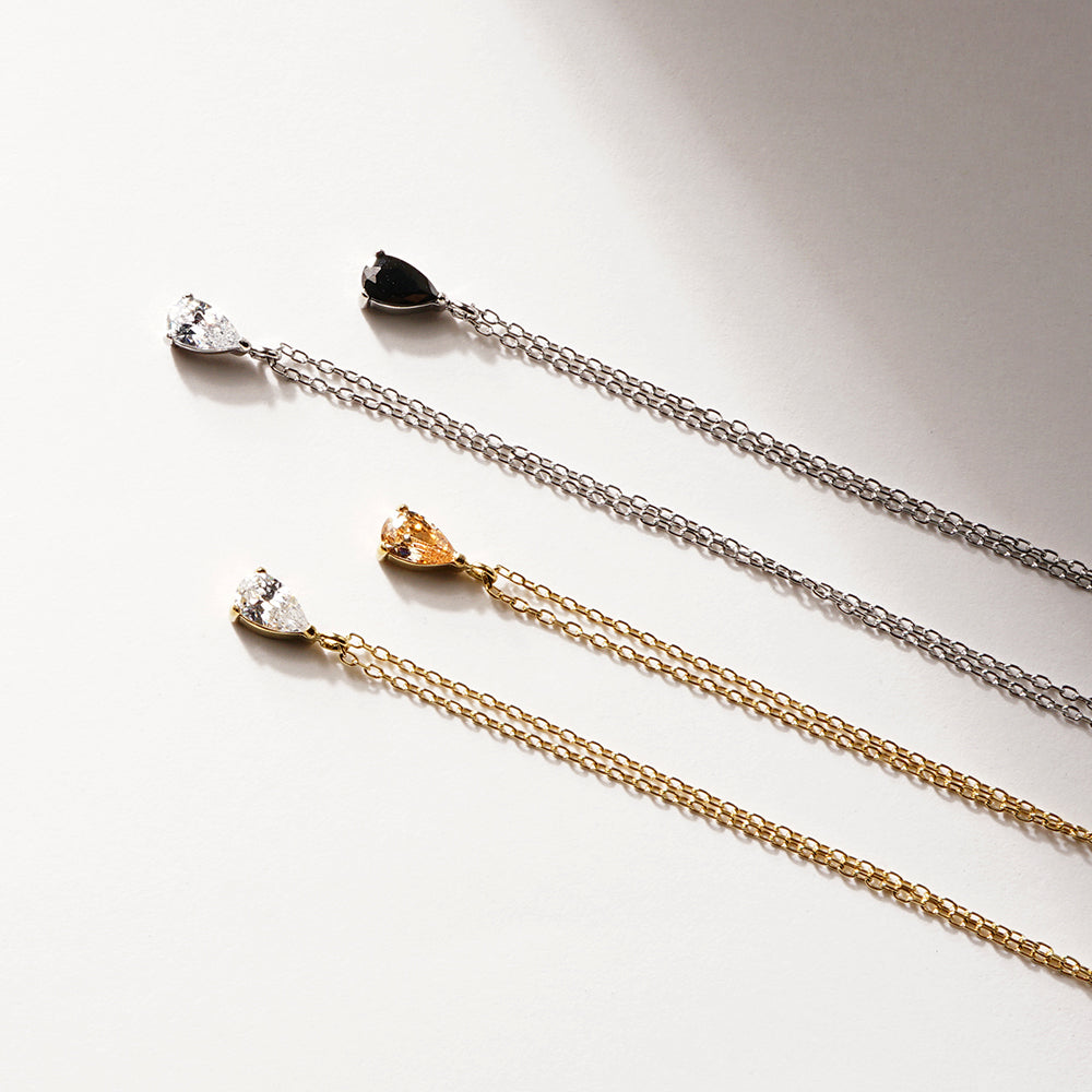 【NEW】【 金属アレルギー対応 】ステンレス キュービックジルコニア ティアドロップ ネックレス