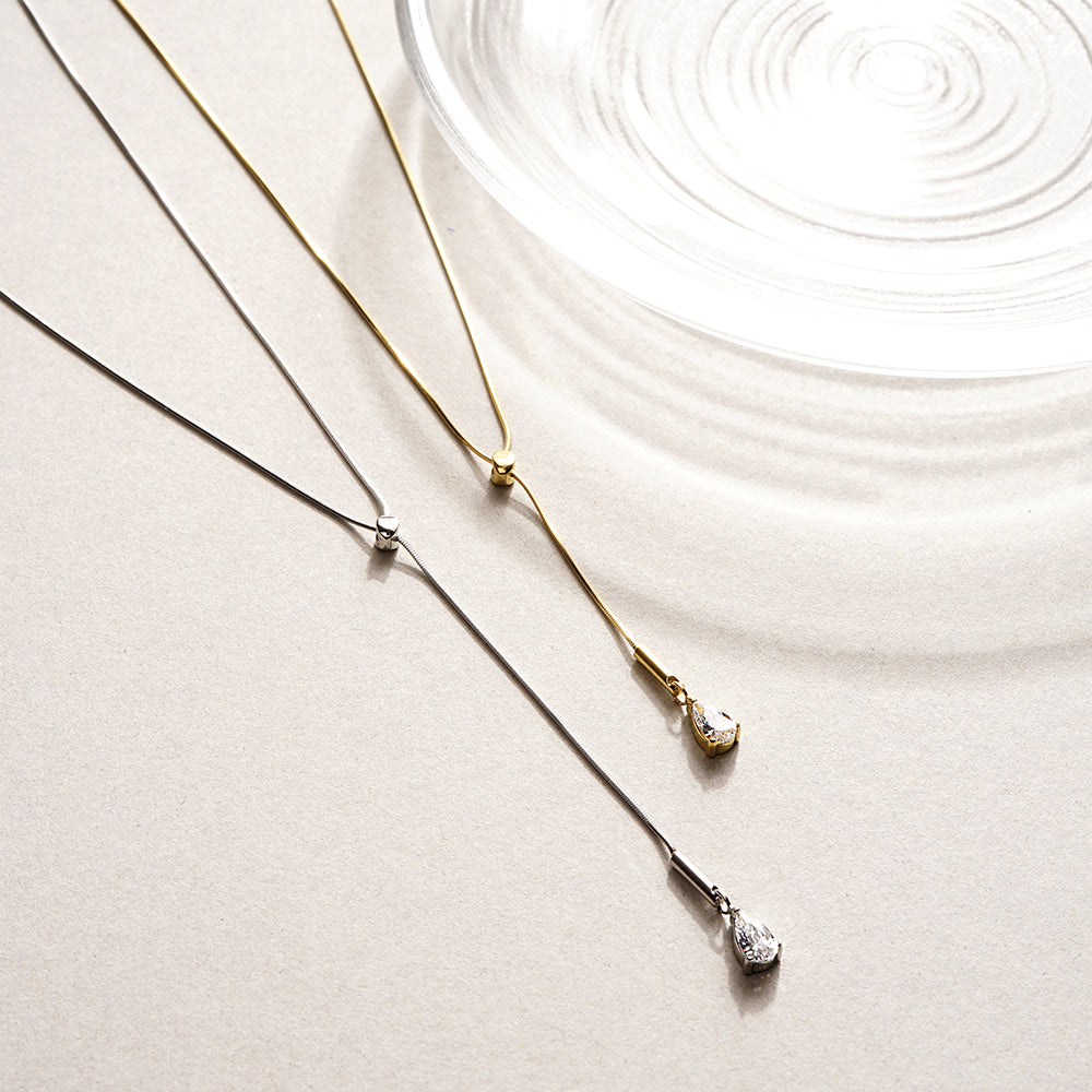 【 金属アレルギー対応 】ステンレス キュービックジルコニア Y字ネックレス