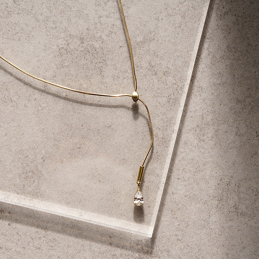 【 金属アレルギー対応 】ステンレス キュービックジルコニア Y字ネックレス