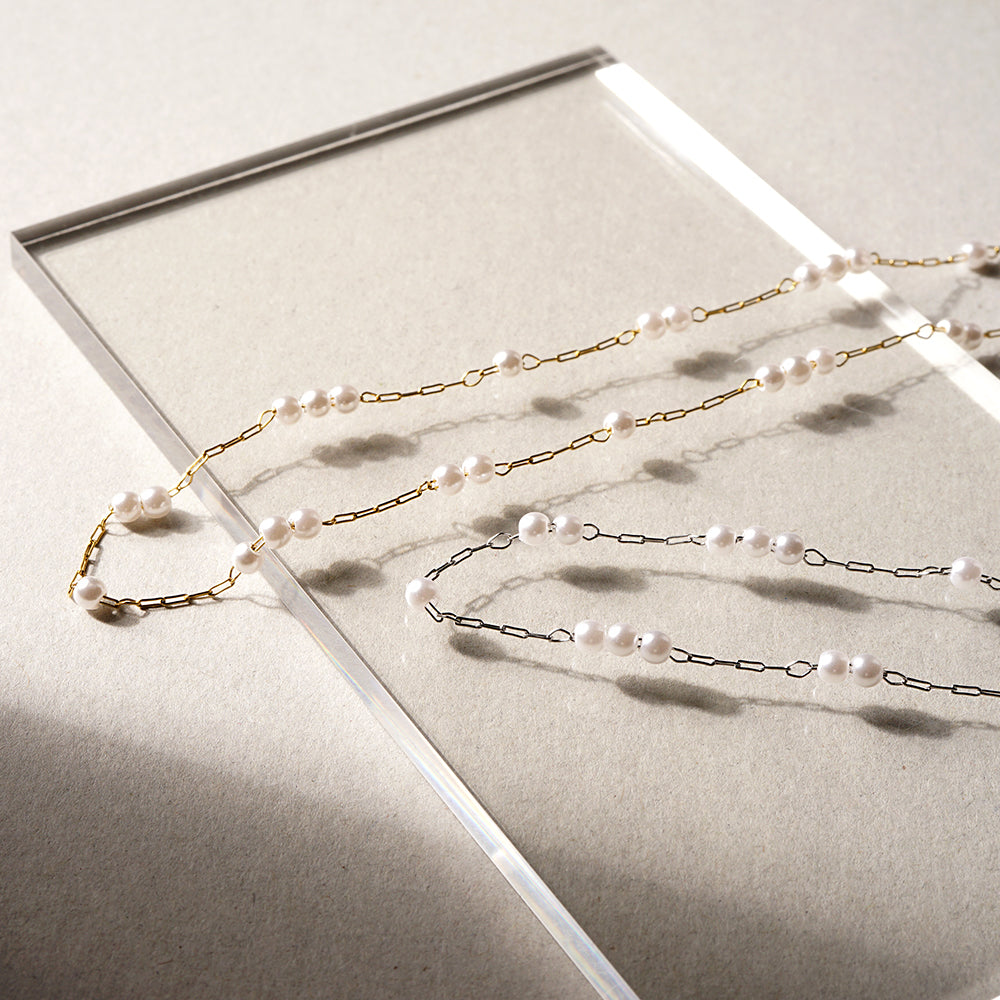 【NEW】ステンレス 1連 パール ロングネックレス