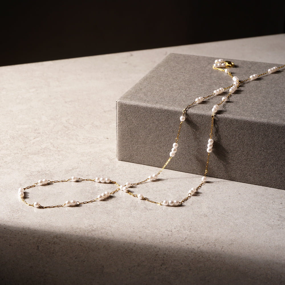 【NEW】ステンレス 1連 パール ロングネックレス