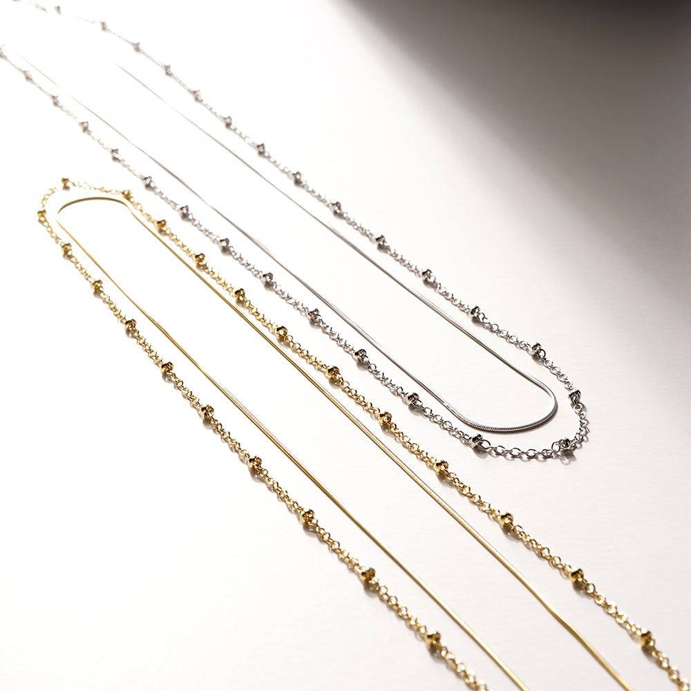 【NEW】ステンレス 2連ボールポイント ロングネックレス