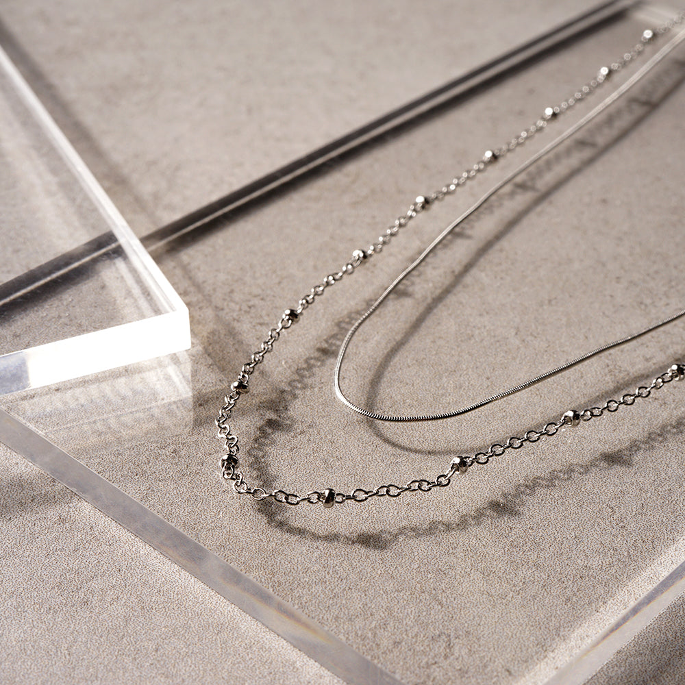 【NEW】ステンレス 2連ボールポイント ロングネックレス