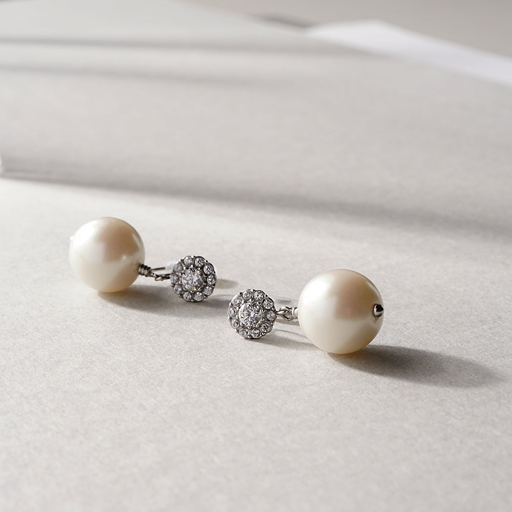 ステンレス パール ノンホールピアス イヤリング パヴェ シリコン 痛くない 華やか フォーマル 上品 金属アレルギー対応 itam