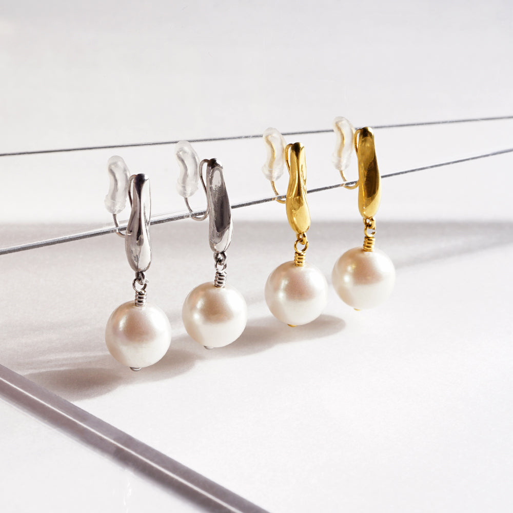 金属アレルギー対応 ステンレス 1粒パール ノンホールピアス 痛くない イヤリング 金属アレルギー対応