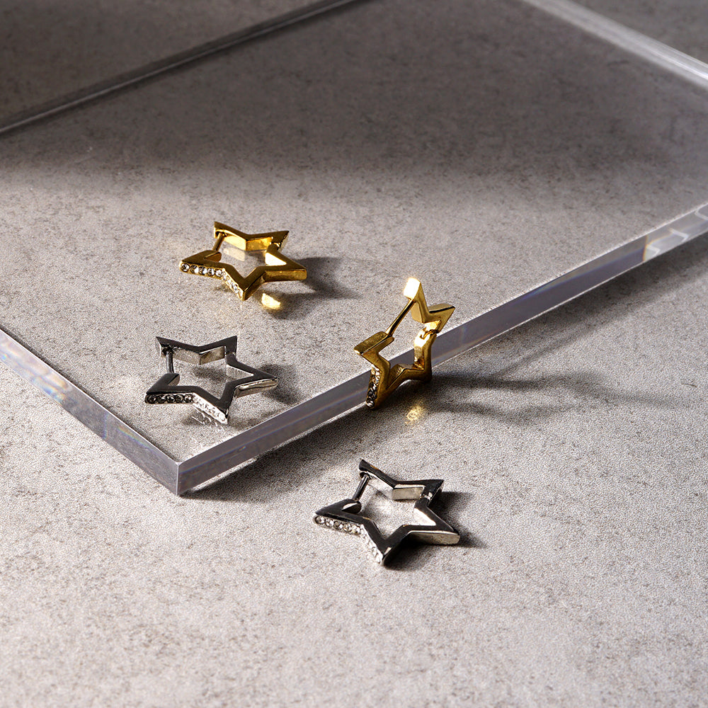 ステンレス スター フープピアス