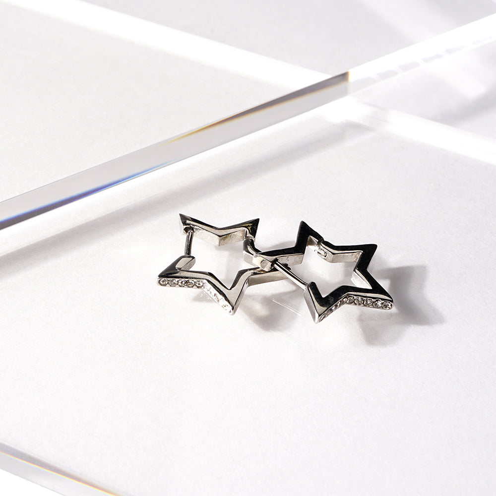 ステンレス スター フープピアス