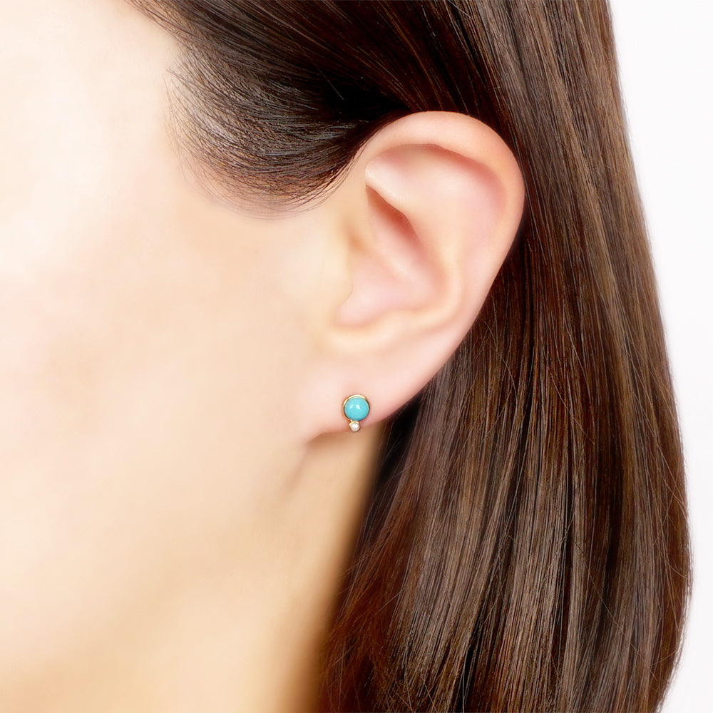 ターコイズ プチパール セラミックポストピアス パール シリコンキャッチ 小ぶり シンプル 金属アレルギー対応 日本製 itam