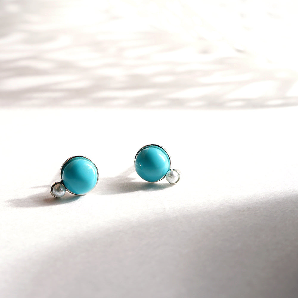 ターコイズ プチパール セラミックポストピアス パール シリコンキャッチ 小ぶり シンプル 金属アレルギー対応 日本製 itam
