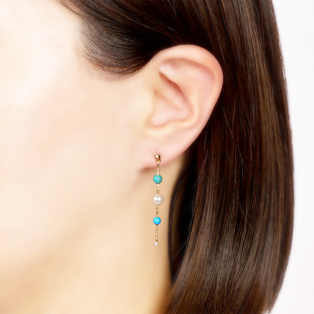 ターコイズ Iライン パール セラミックポストピアス ピアス かわいい 夏 揺れる 浴衣 シリコンキャッチ 金属アレルギー対応 日本製 itam