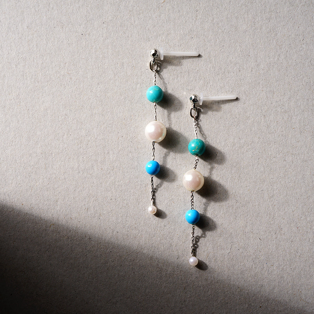 ターコイズ Iライン パール セラミックポストピアス ピアス かわいい 夏 揺れる 浴衣 シリコンキャッチ 金属アレルギー対応 日本製 itam