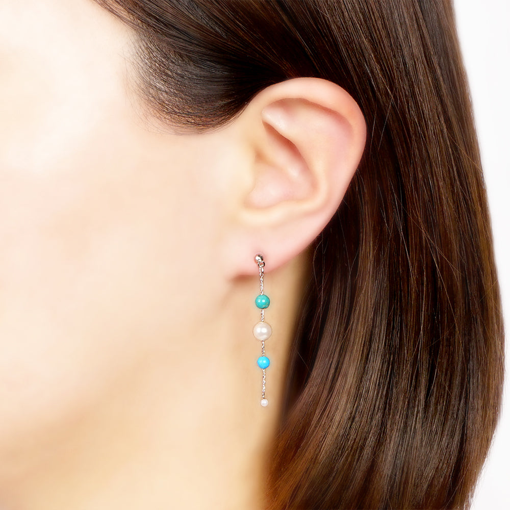 ターコイズ Iライン パール セラミックポストピアス ピアス かわいい 夏 揺れる 浴衣 シリコンキャッチ 金属アレルギー対応 日本製 itam