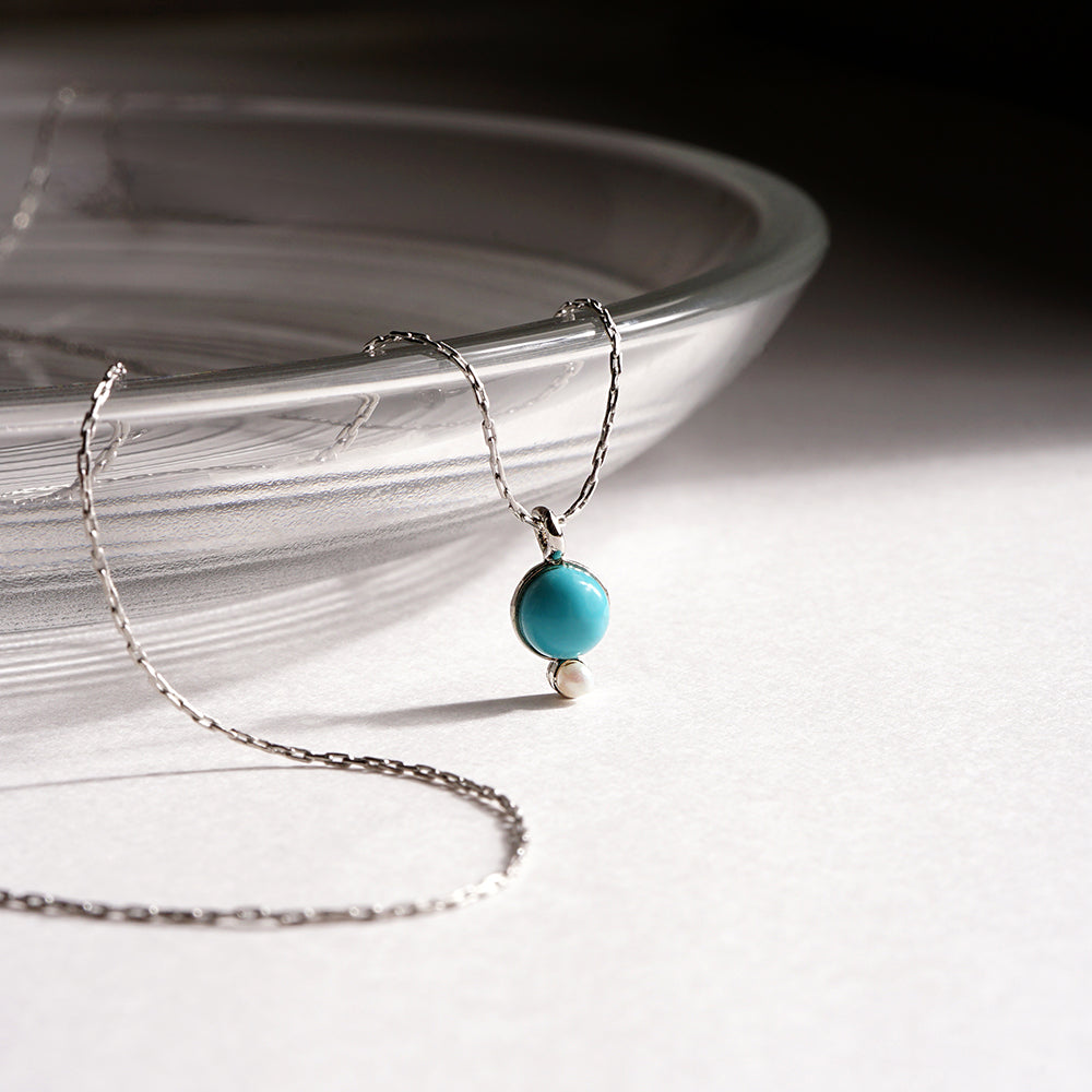 ターコイズ プチパール ネックレス 涼しげ シンプル パール 金属アレルギー対応 日本製 itam