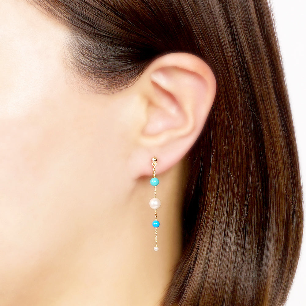 ターコイズ Iライン パール ノンホールピアス 痛くない イヤリング 金属アレルギー対応 日本製 itam 揺れる 浴衣